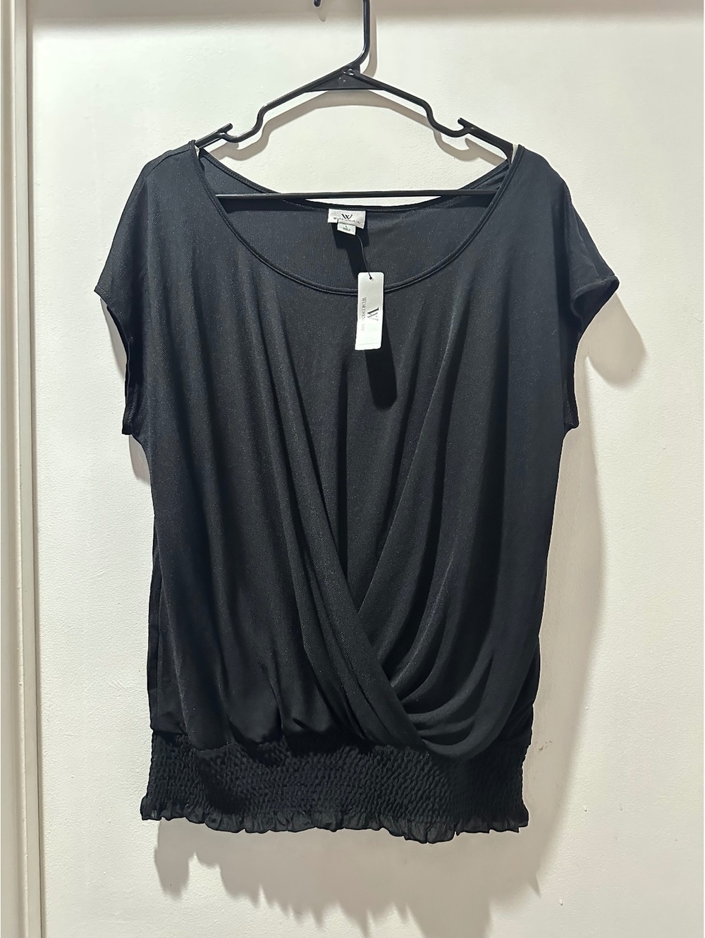 Worthington Draped Wrap Style Blouse Black